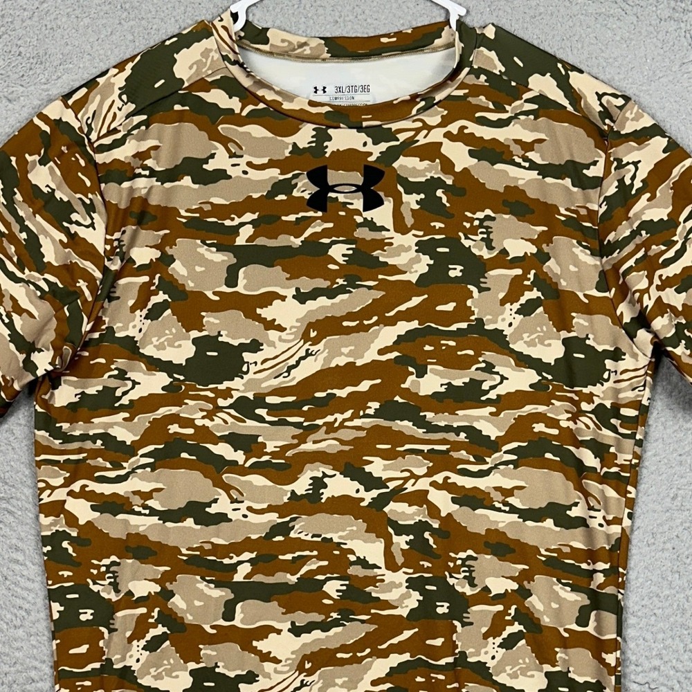 Under Armour Shirt Mens 3XL HeatGear Compression Camo Brown Activewear Stretch